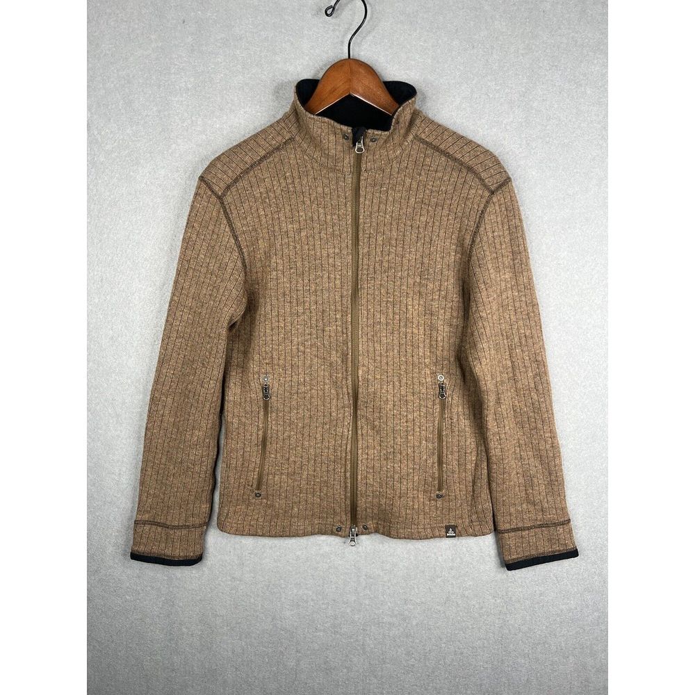 Prana Barclay Wool Blend Full Zip Ribbed Sweater Brown Men's Sz‎ S